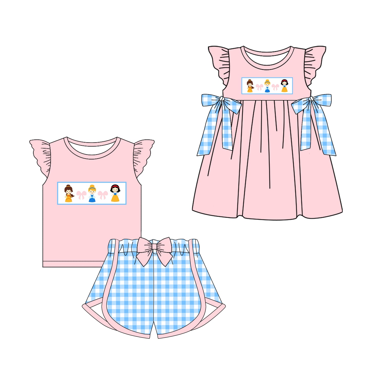 Baby Girl Princess Bows Sibling Matching Dress Clothes Set ( Moq 5 Each Design )