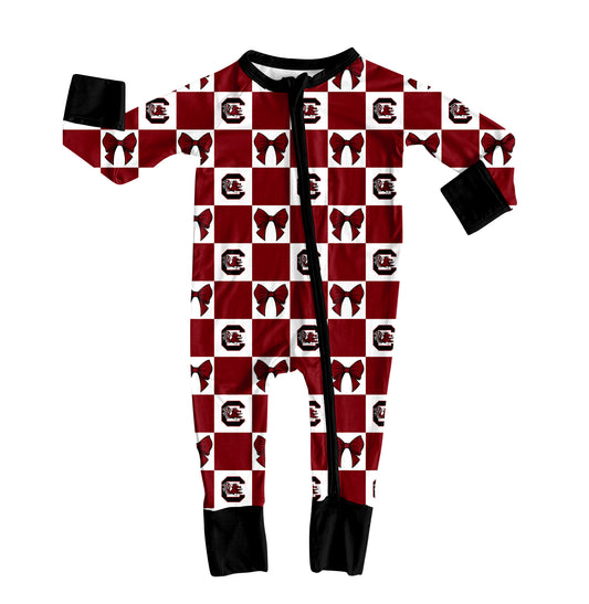 ( Moq 5 ) Custom Baby Girls Kids Long Sleeves Zipper Sleeper Footie Romper Team Clothes