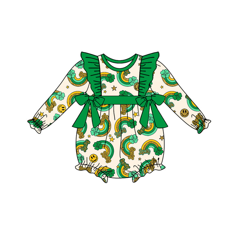 Baby Girl Infant Long Sleeves St. Patrick Rainbow Smile Bubble Romper Moq 5