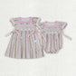 Baby Girl Short Sleeves Smocked Embroidery Flower Bows Sibling Romper Dress RTS