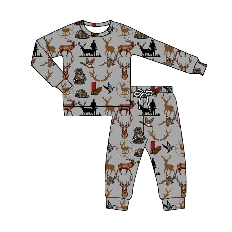 Baby Boy Long Sleeves Ducks Deer Shirt Pants Pajamas Hunting Set