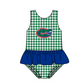 ( Moq 5 Each Style ) Baby Boys Girls Green Stripes Sibling Team Sets Swimsuits Football Clothes