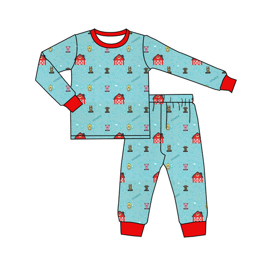 Baby Boy Toddler Long Sleeves Farm Animals Shirt Pants Pajamas Set Moq 5