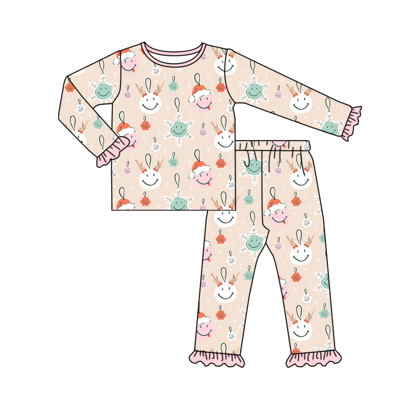 Baby Girl Long Sleeves Christmas Smile Flower Ruffle Shirt Pants Pajamas Set