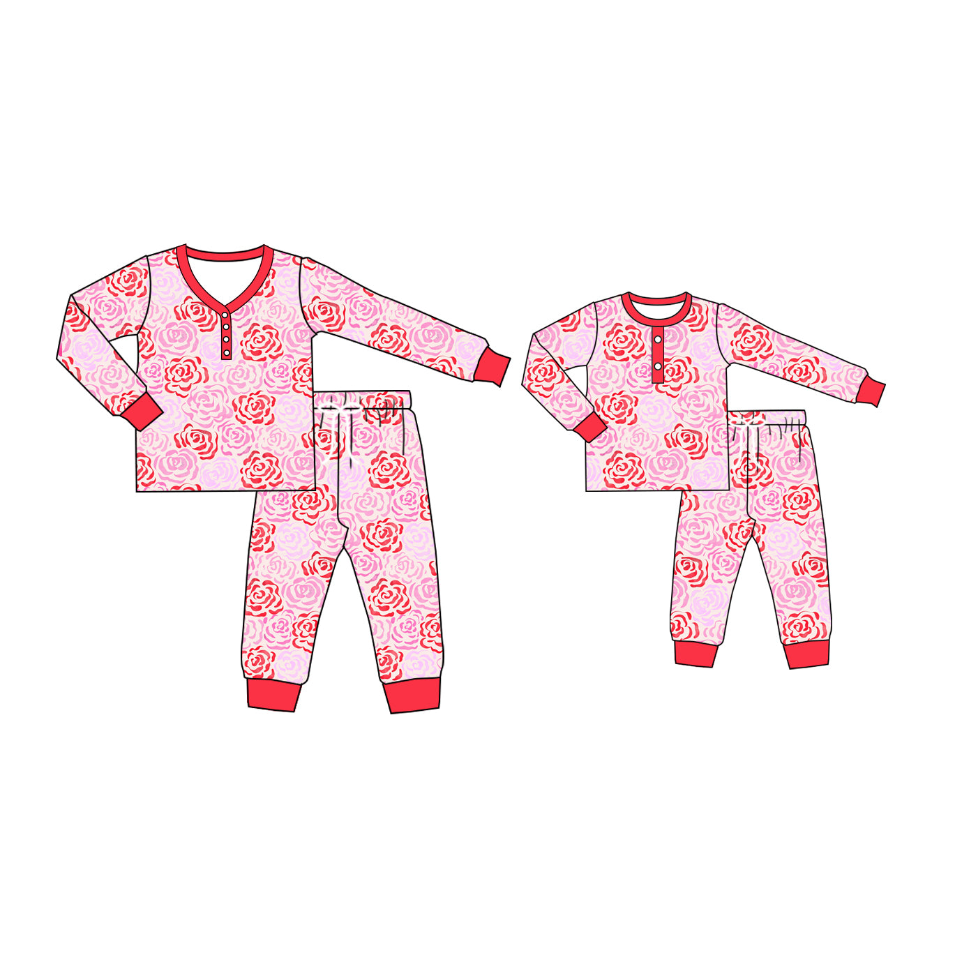 Baby Kids Toddler Toddler Adult Long Sleeves Flower Pink Pants Sibling Family Pajamas Set ( Moq 5 Each Style ) 12.2