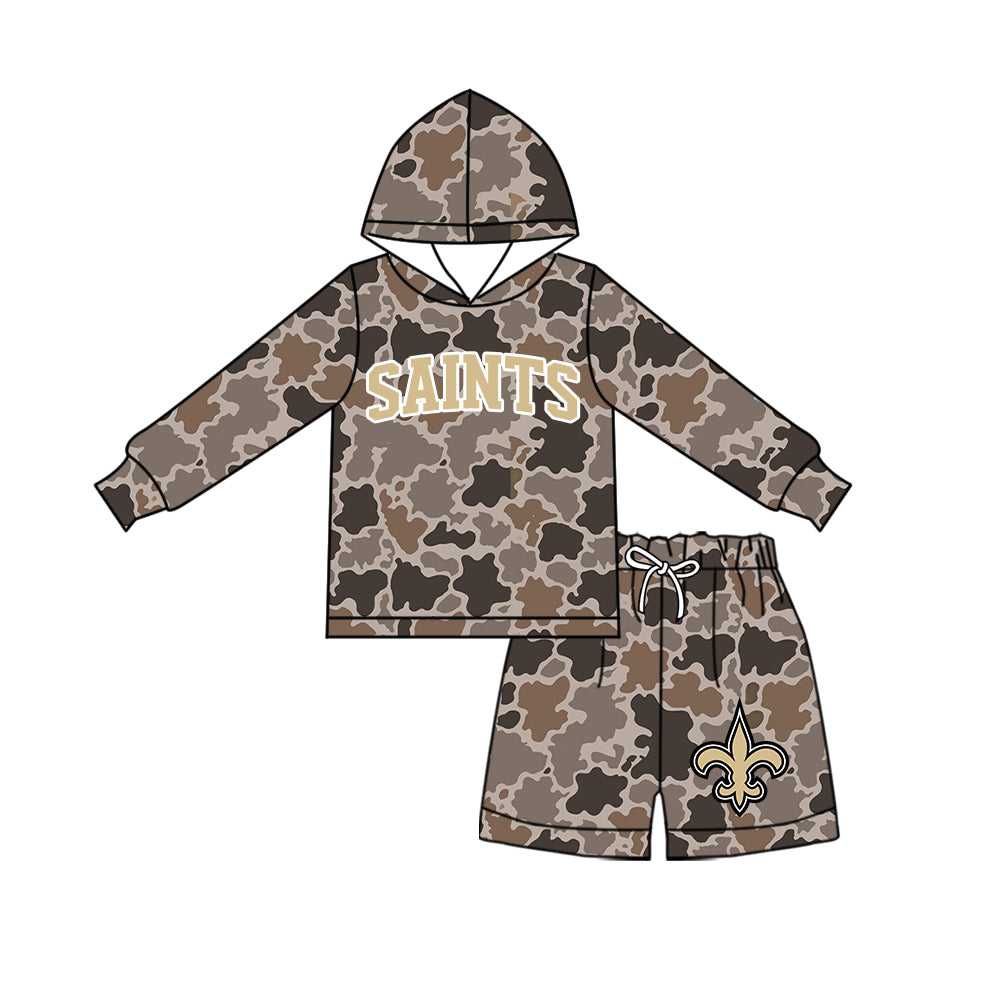 ( Moq 5 ) Baby Girls Kids Long Sleeves Hoodie Shirt Camo Shorts Team Set Clothes