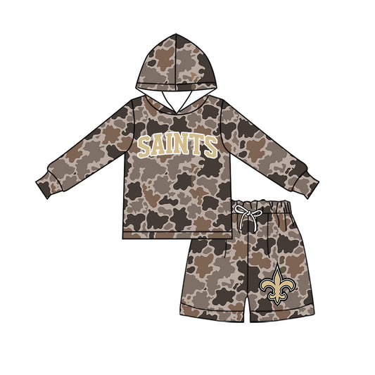 ( Moq 5 ) Baby Girls Kids Long Sleeves Hoodie Shirt Camo Shorts Team Set Clothes