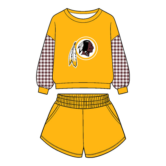 ( Moq 5 ) Baby Girls Kids Long Sleeves Shirt Pockets Shorts Team Set Clothes