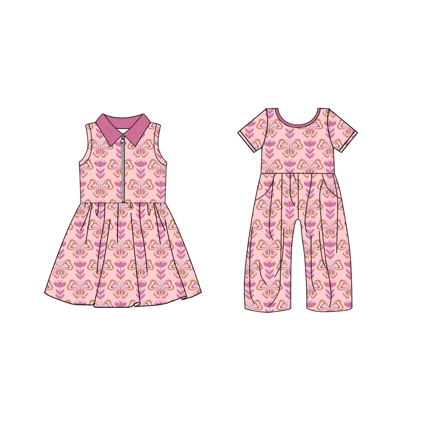 ( Moq 5 Each Style ) Baby Girl Butterflies Flower Sibling Summer Dress Jumpsuit 4.21