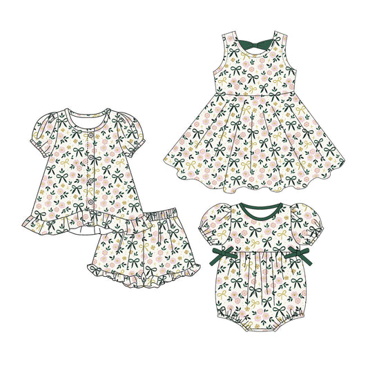 ( Moq 5 Each Style ) Baby Girls Kids Floral Bows Sibling Romper Dress Set Clothes