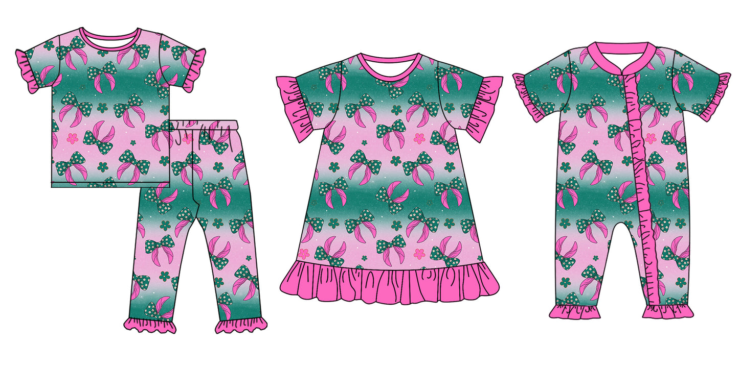 Baby Girl Short Sleeves St. Patrick Bows Sibling Romper Dress Clothes Set ( Moq 5 Each Design )11.23