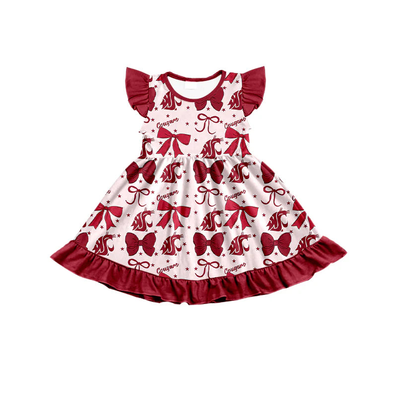 ( Moq 5 each style ) Baby Girl Toddler  Team Red Bows Sibling Dress Set 6.25