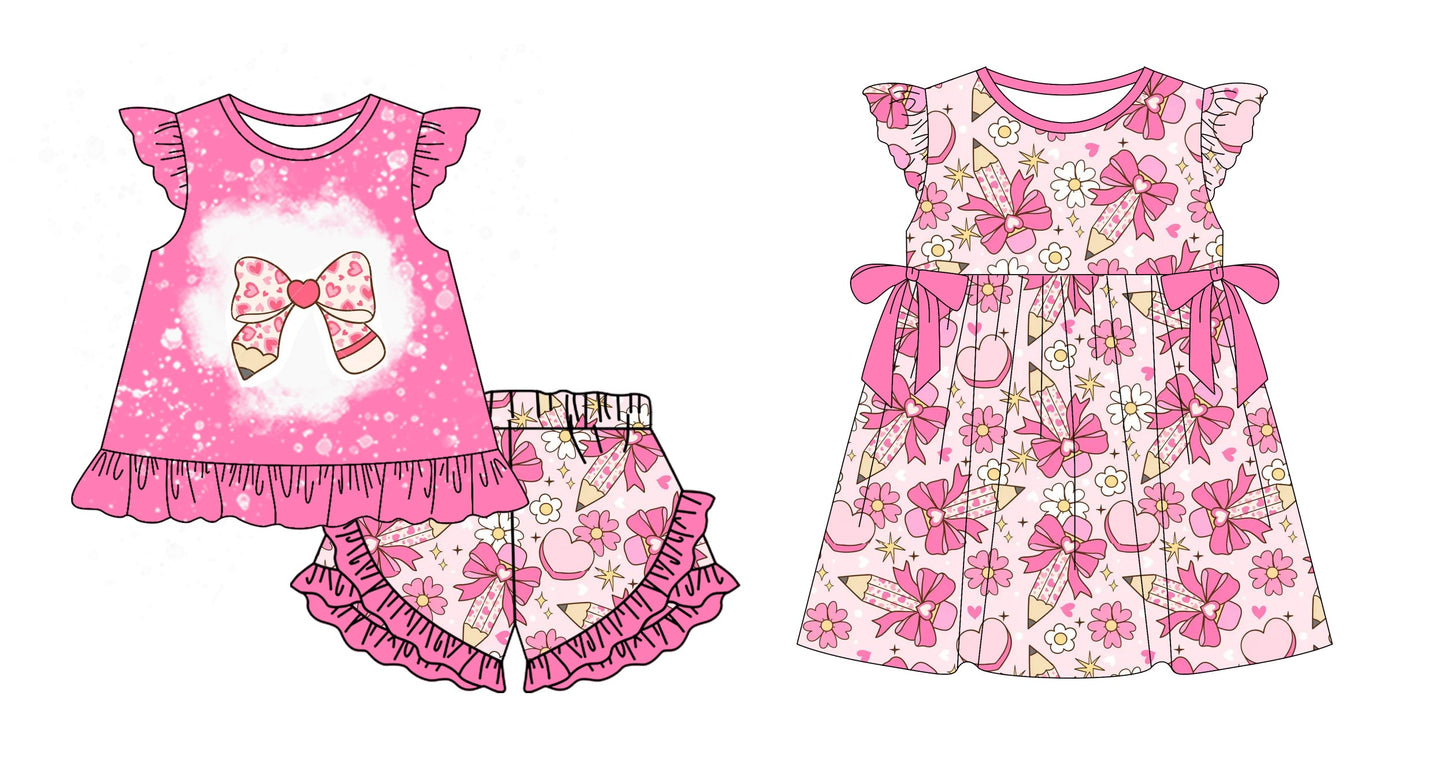 Baby Girl Pink Bows Pencil Back To School Sibling Dress Set ( Moq 5 Each Style ) 12.30