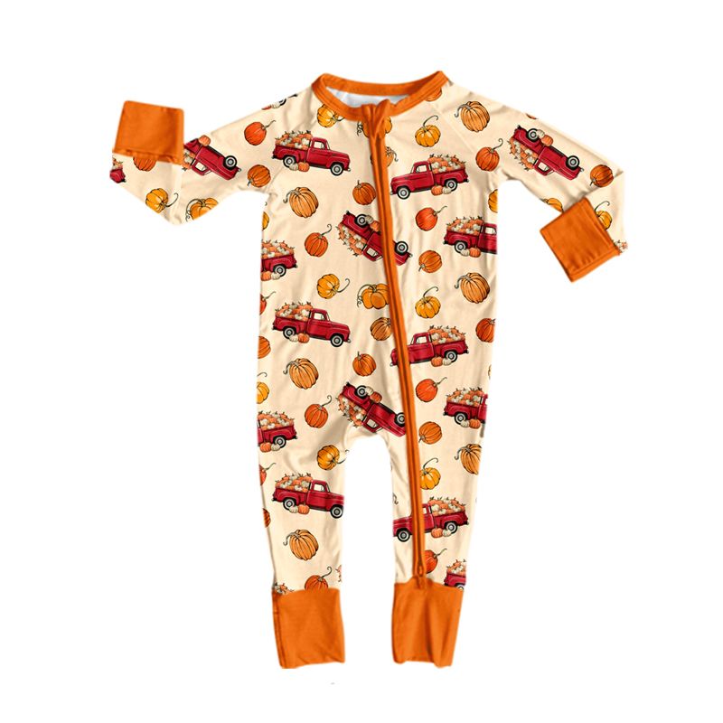 ( Moq 5 ) Preorder Baby Boys Infant Pumpkins Trucks Fall Zipper Footie Sleeper Romper Clothes