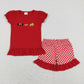 BSSO0416 Baby Boy Red Short Sleeves Embroidery Cartoon Shirt Plaid Shorts Set