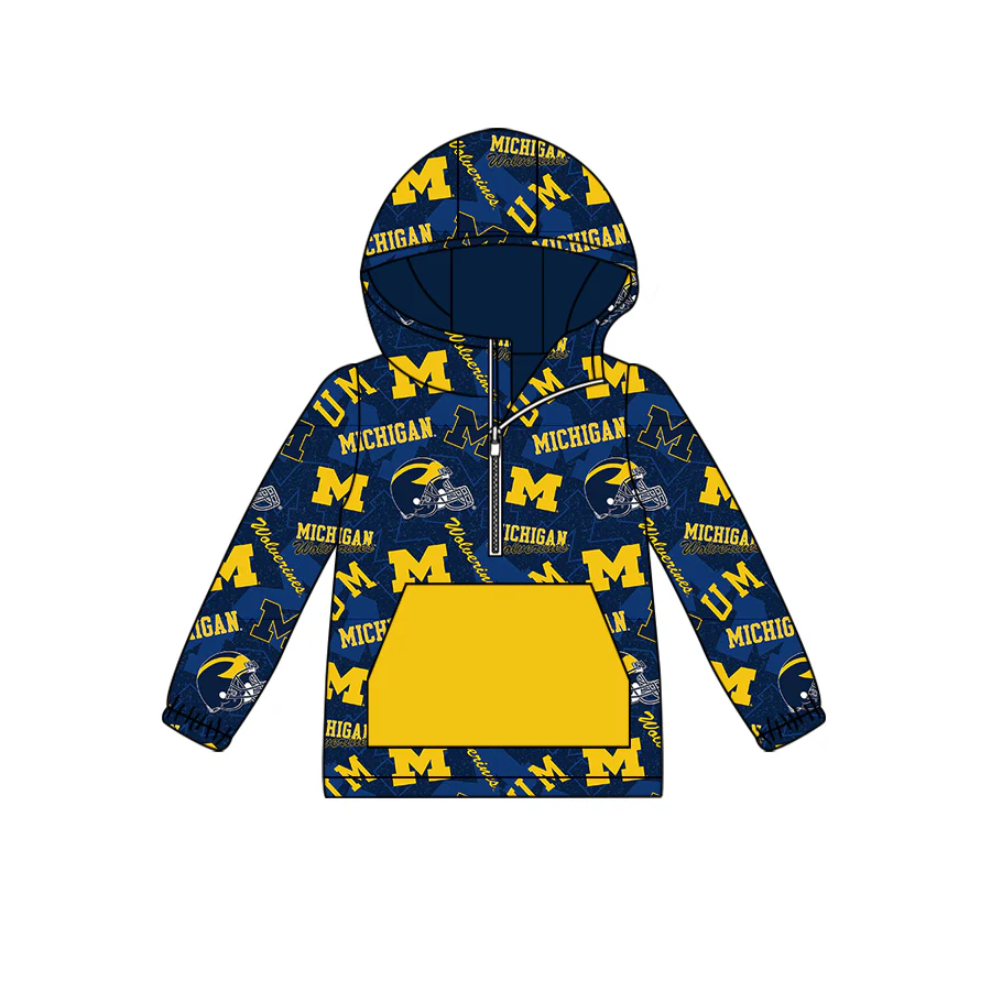 Baby Boy Long Sleeves Football Yellow Pocket Team Hoodie Shirt Tops Moq 5