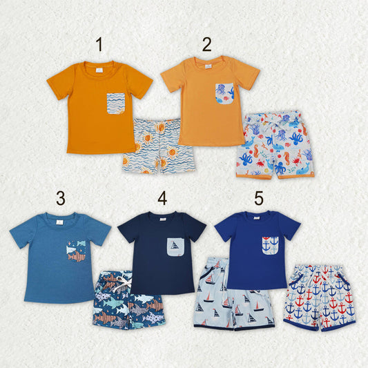 Sibling Baby Boys Kids Short Sleeves Shirts Pockets Shorts Sets Summer Clothes