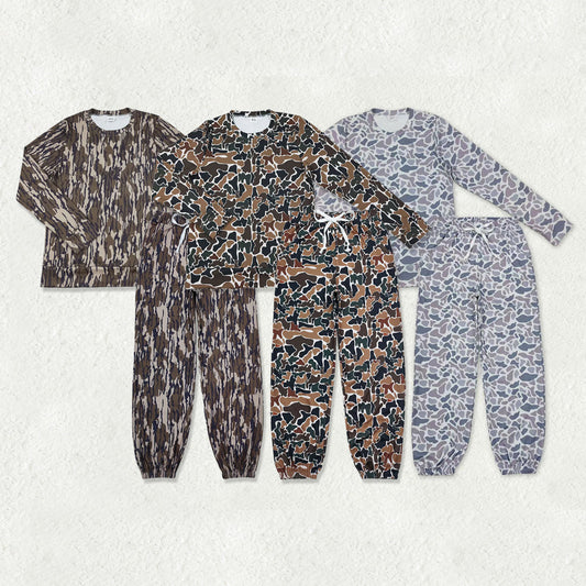 Sibling Adult Women Long Sleeves Camo Pullovers Shirts Pockets Pants Clothes Sets RTS