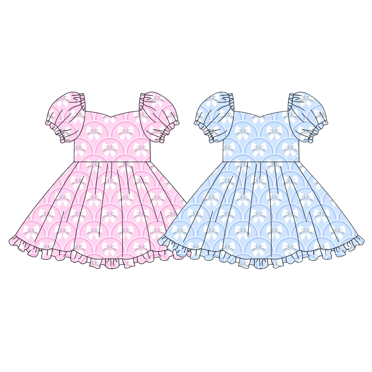 ( Moq 5 Each Style ) Sibling Baby Girls Kids Short Sleeves Bows Knee Length Dresses