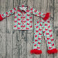 Baby Girl Red Fur Long Sleeves Bows Plaid Buttons Shirt Pants Pajamas Christmas Set RTS