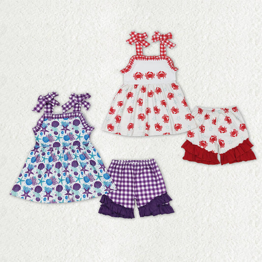 Sibling Baby Girls Kids Straps Tunic Ruffle Shorts Sets Summer Clothes