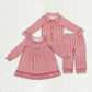 Baby Boy Girl Long Sleeves Red Stripes Buttons Sibling Dress Pajamas Set RTS
