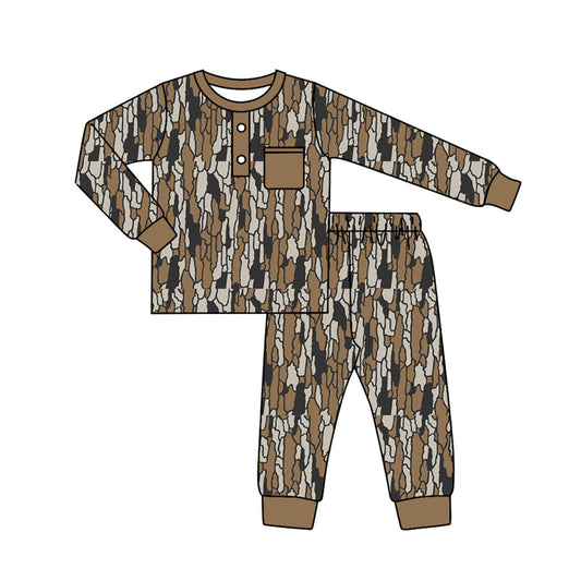 Baby Boy Fall Brown Camo Top Pants Pajamas Set