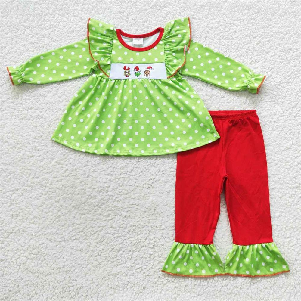 BLP0199 Baby Boy Long Sleeves Shirt Red Pants Christmas Embroidery Outfit Pajamas