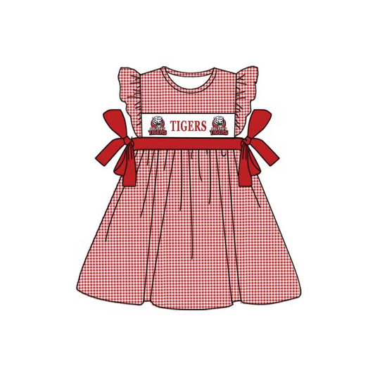 baby girl red checkered short sleeves team dress