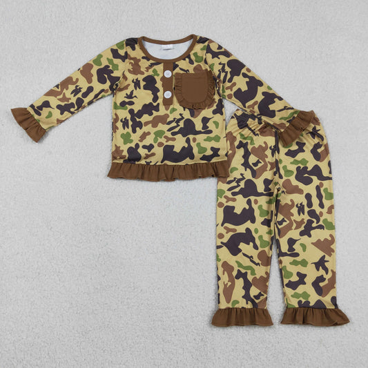 Baby Girl Kids Long Sleeves Southern Camo Print Pocket Shirt Pants Pajamas Set