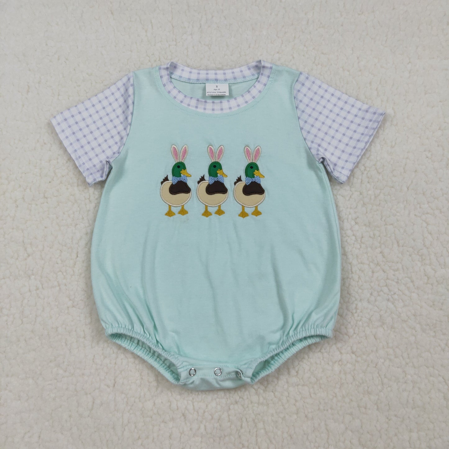 Baby Boys Infant Short Sleeve Embroidery Rabbits Ducks Easter Romper RTS