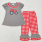 GSPO0972 Baby Girl Valentine's Day Embroidery tractor Hearts Plaid Pants Set Pajamas