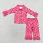 Baby Girl Dark Pink Leopard Buttons Top Pants Pajamas Set