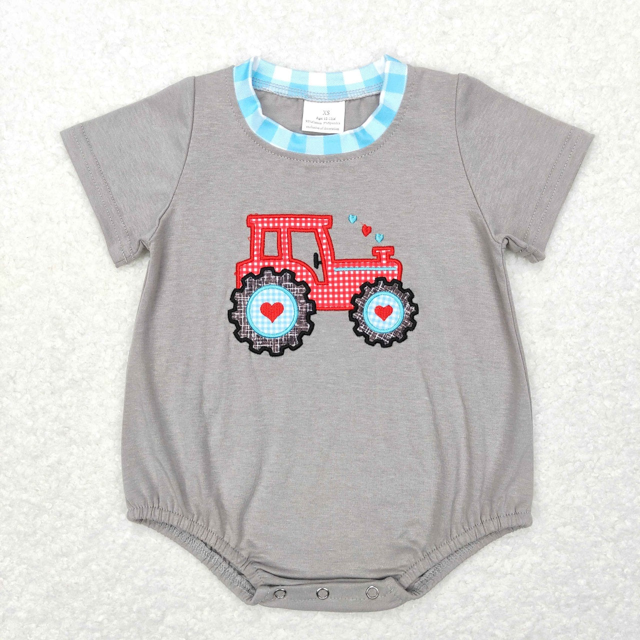 GSPO0972 Baby Girl Valentine's Day Embroidery tractor Hearts Plaid Pants Set Pajamas