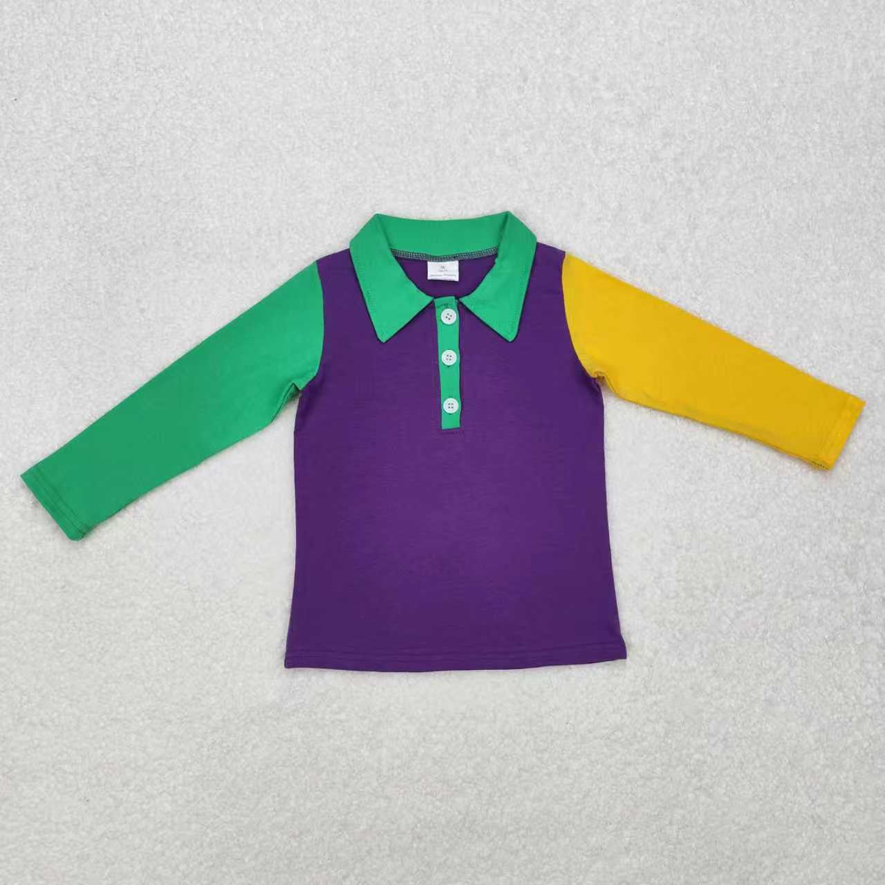 Sibling Baby Boys Girls Kids Mardi Gras Purple Green Yellow Print Shirts Dresses RTS
