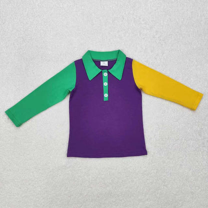 Sibling Baby Boys Girls Kids Mardi Gras Purple Green Yellow Print Shirts Dresses RTS
