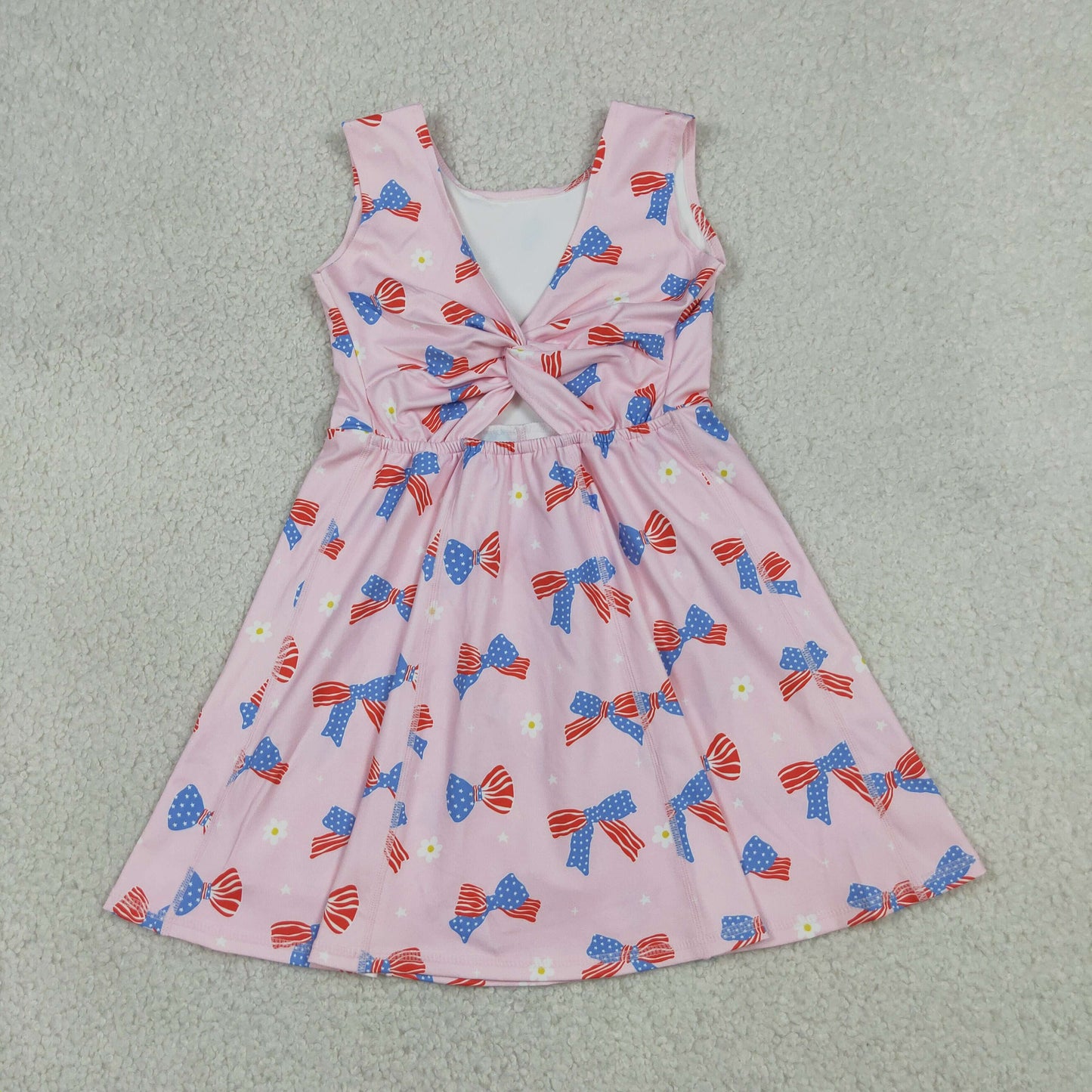 Baby Girls Toddler Bows Flower 4th of July Pink Yoga Shorts Knee Length Dress RTS
