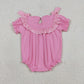 Sibling Baby Girls Short Sleeves Embroidery Smocked Floral Crosses Easter Pink Romper Dress RTS
