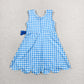 Baby Girls Kids Sleeveless Blue Plaid Scallop Yoga Knee Length Dress RTS