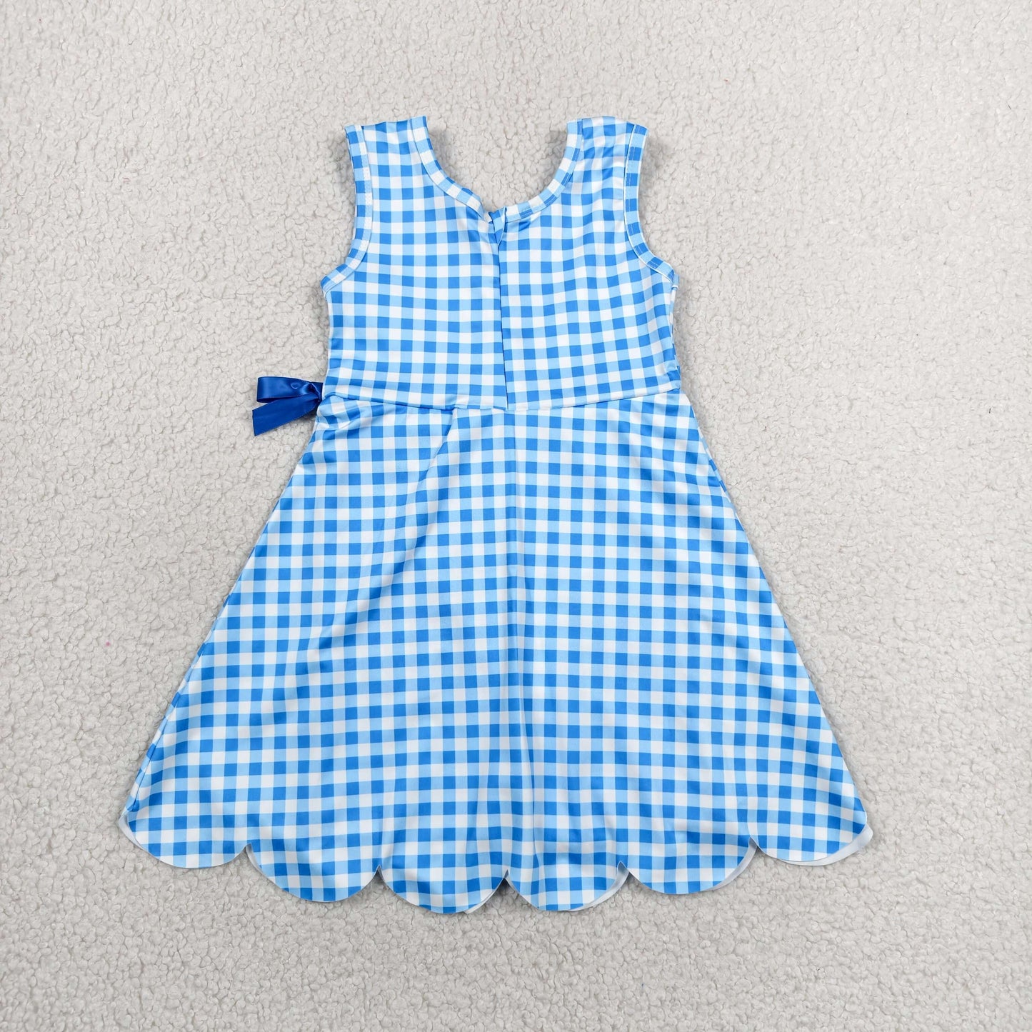 Baby Girls Kids Sleeveless Blue Plaid Scallop Yoga Knee Length Dress RTS