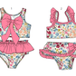 ( Moq 5 Each Style ) Sibling Baby Girls Kids Flower Tops Ruffle Shorts Pink Bows Sets Summer Swimsuits