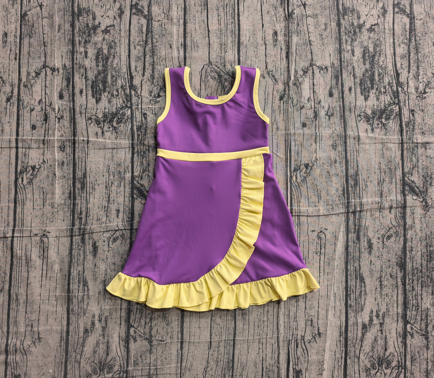 ( No moq ) Preorder Baby Girls Kids Sleeveless Shorts Yellow Scallop Purple Dress Yoga Active Clothes