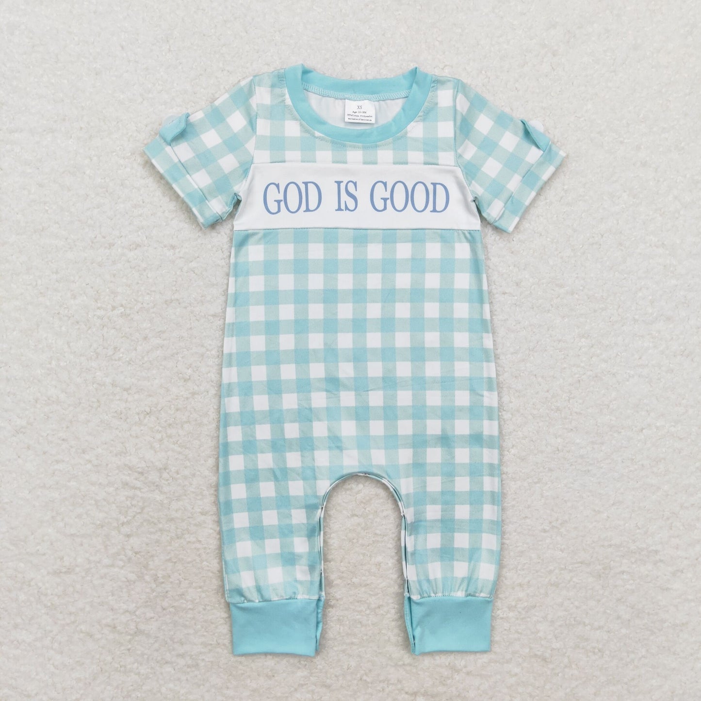 Baby Girl Short Sleeves God Good Checkered Romper