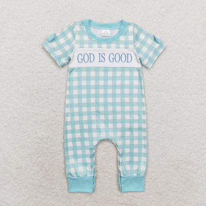 Baby Girl Short Sleeves God Good Checkered Romper