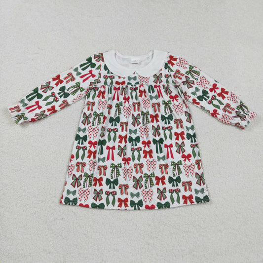 Baby Girl Long Sleeves Bows Christmas Knee Length Dress RTS