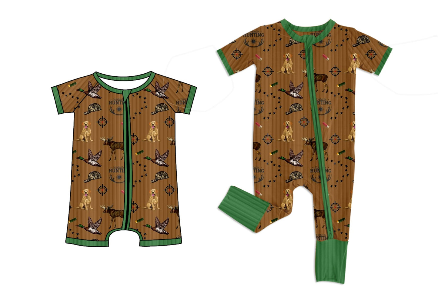 Baby Boy Ducks Dogs Deer Hunting Sibling Zipper Romper ( Moq 5 Each Style ) 2.7