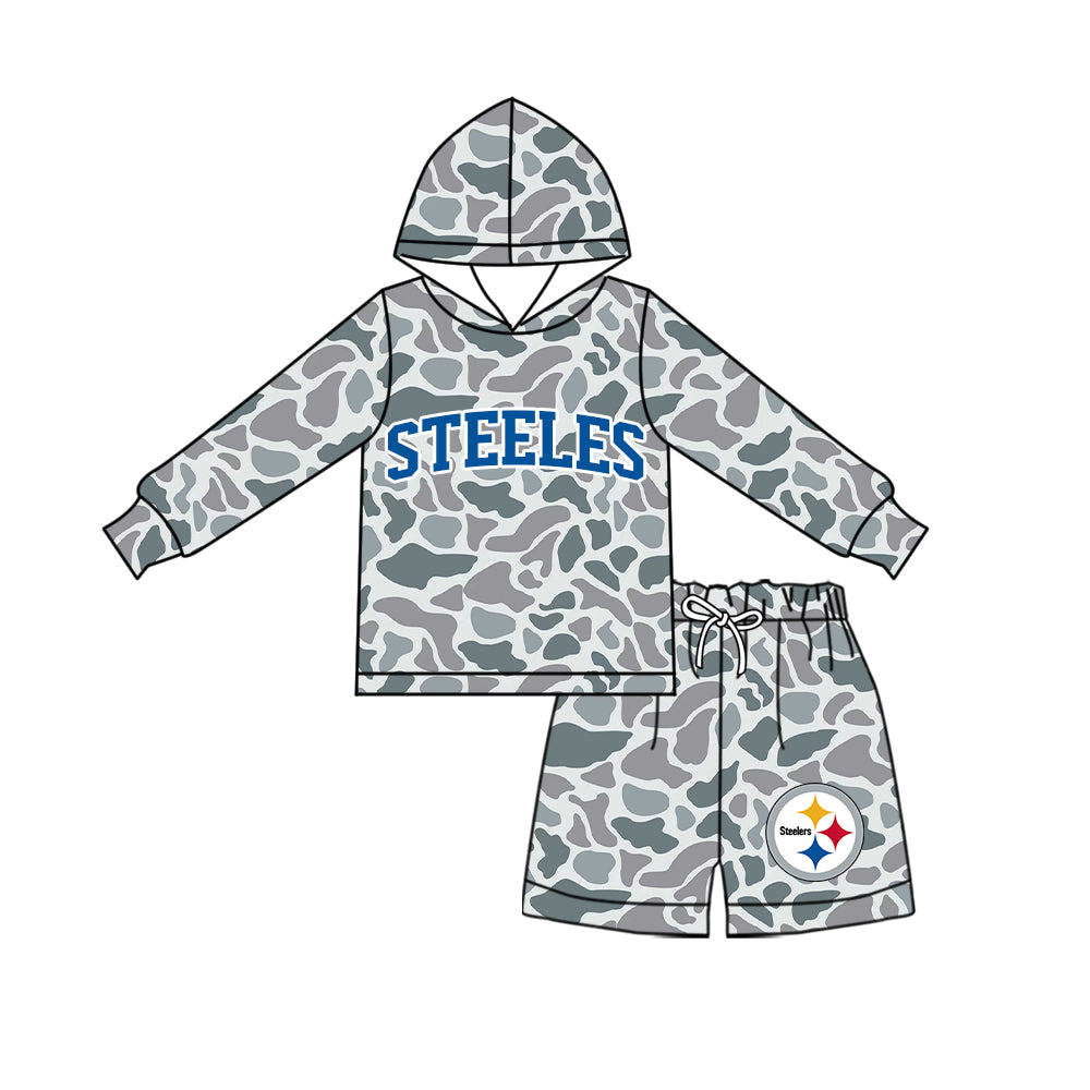 ( Moq 5 ) Baby Girls Kids Long Sleeves Hoodie Shirt Camo Shorts Team Set Clothes
