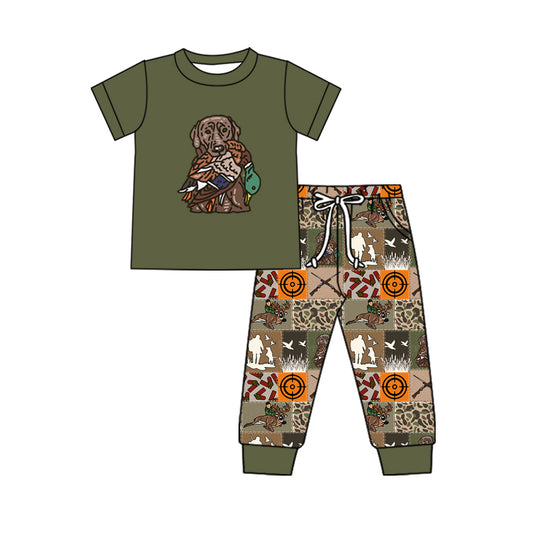 Baby Boy Green Short Sleeves Dog Duck Shirt Pants Hunting Set Moq 5