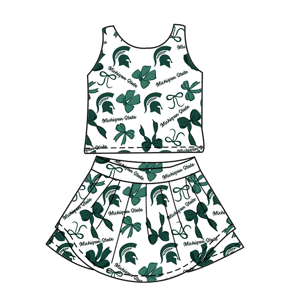( Moq 5 Each Style ) Baby Girls Toddler Green Bows Sibling Team Shorts Dresses Set Clothes