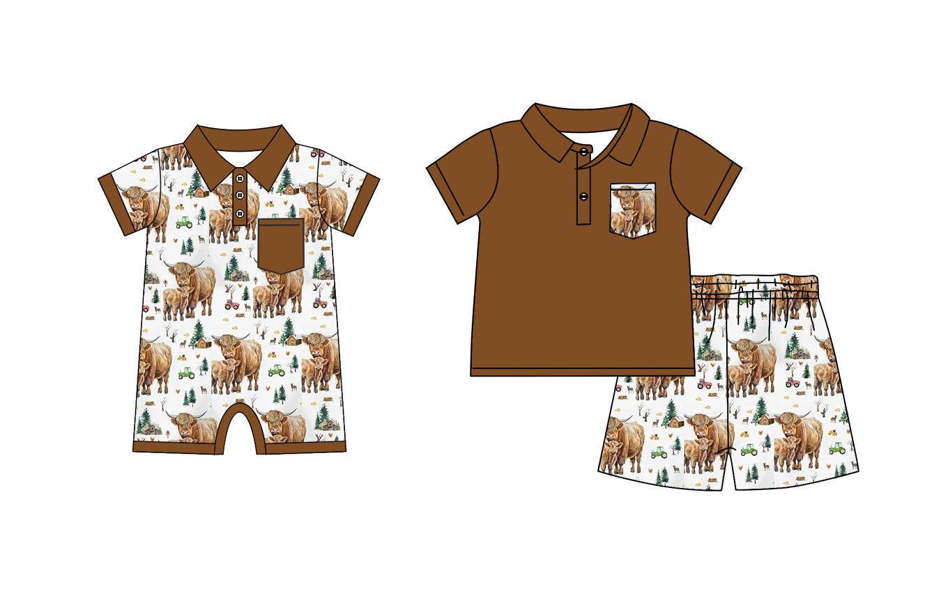 Baby Boy Short Sleeves Western Cow Sibling Romper Set ( Moq 5 Each Design ) 12.16